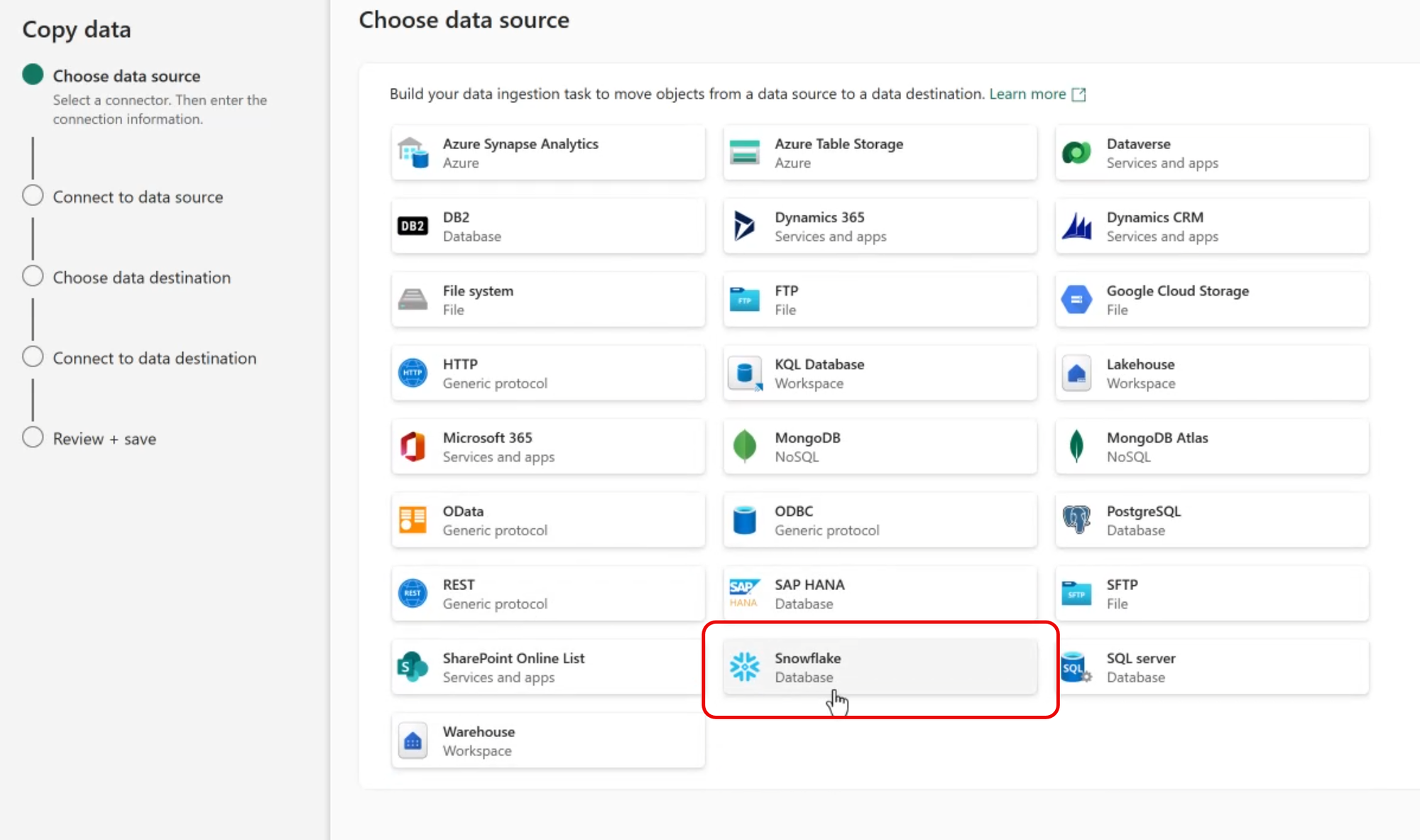 Importing Snowflake data to Microsoft Fabric using a Data Pipeline