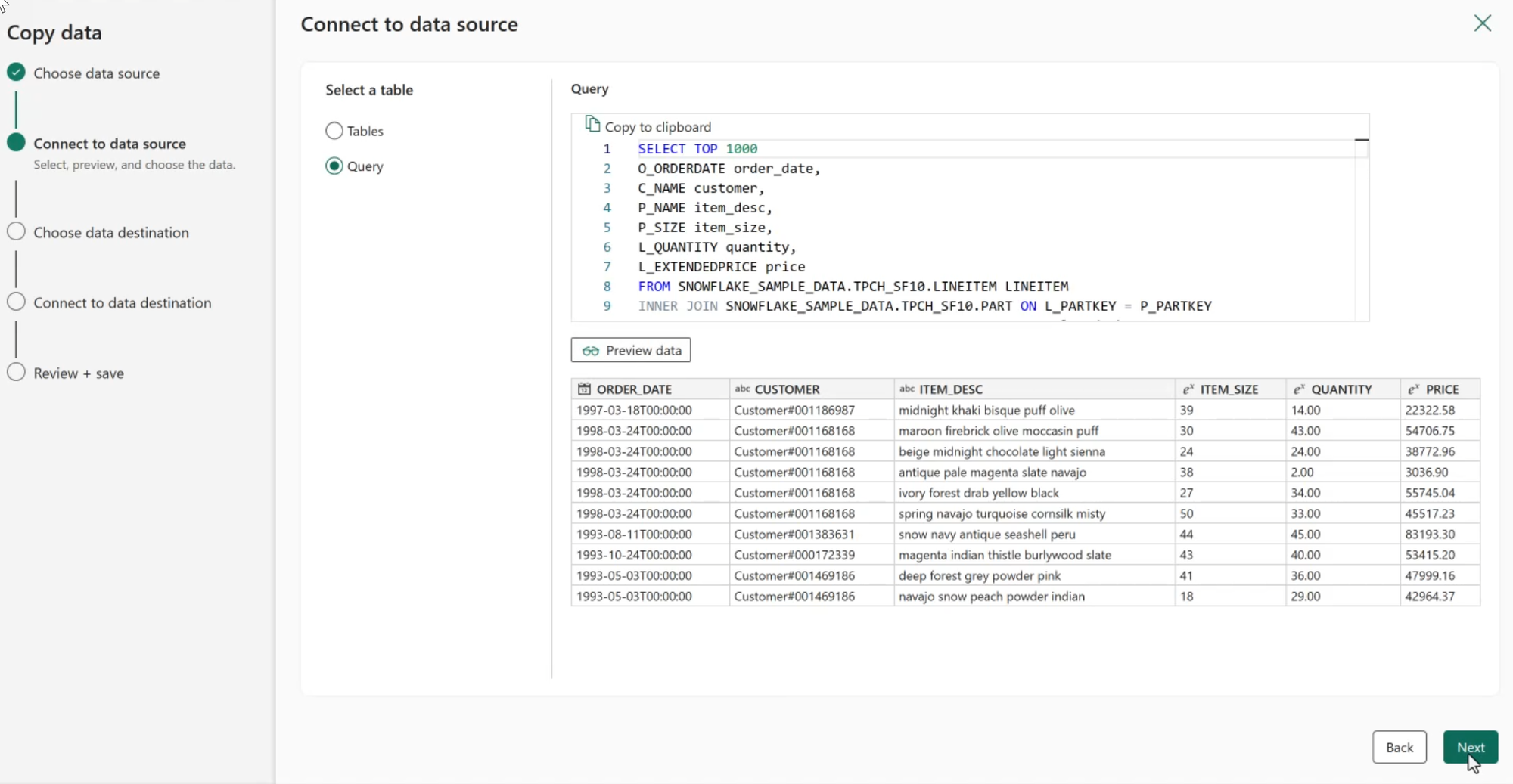 Importing Snowflake data to Microsoft Fabric using a Data Pipeline