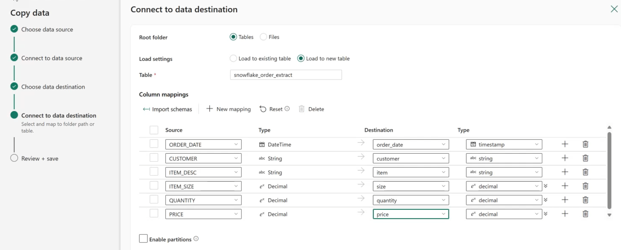 Importing Snowflake data to Microsoft Fabric using a Data Pipeline