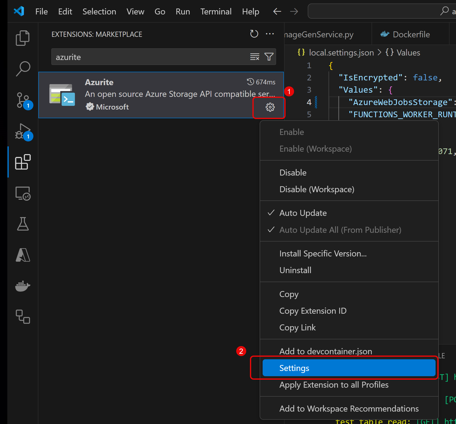 Using Azurite for Azure Function App Storage Emulation