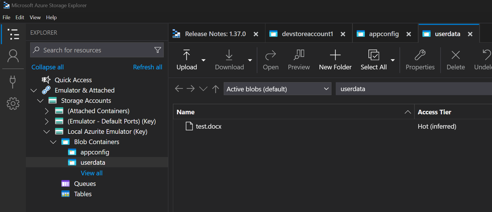 Using Azurite for Azure Function App Storage Emulation